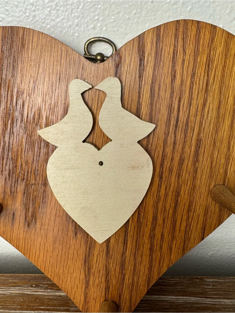 Wood Heart Wall Mounted Hook 3 Peg Goose Cottage Core Country Grandma 7”